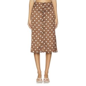 Free People Analise Midi Skirt Brown Polka Dot Button Front Sz‎ 8 NWT $98